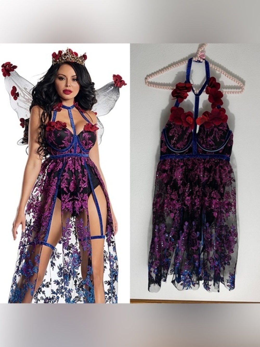 Dark Fairy Queen custom cut off Floral and lace costume